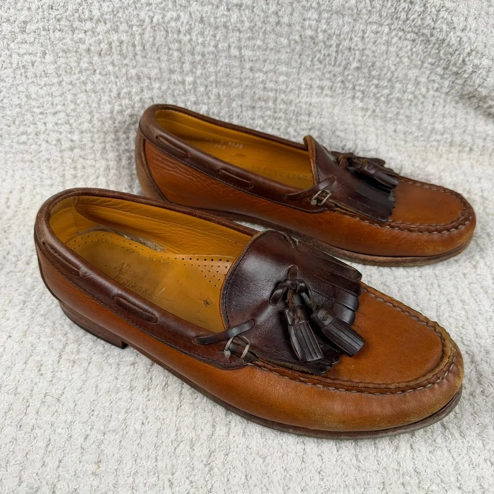 Allen Edmonds Mens 8.5 D Two Tone Brown Leather Kiltie Tassel Loafers 3038